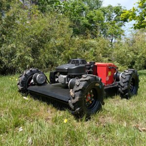 Robotic utility vehicle on grassy terrain