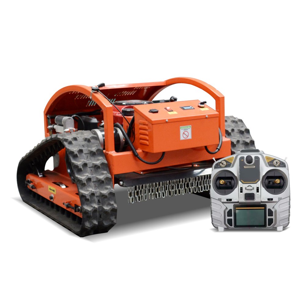 Orange robotic tracked vehicle with remote control