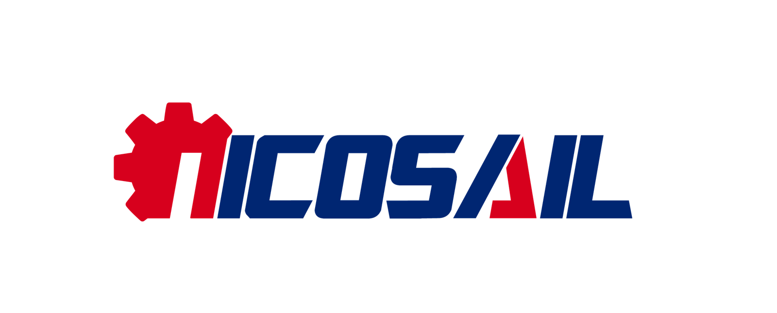 NICOSAL logo in red and blue on black background