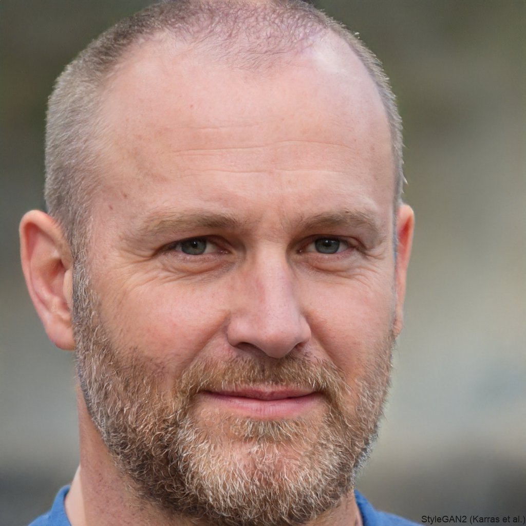 Bald man smiling in blue shirt outdoors